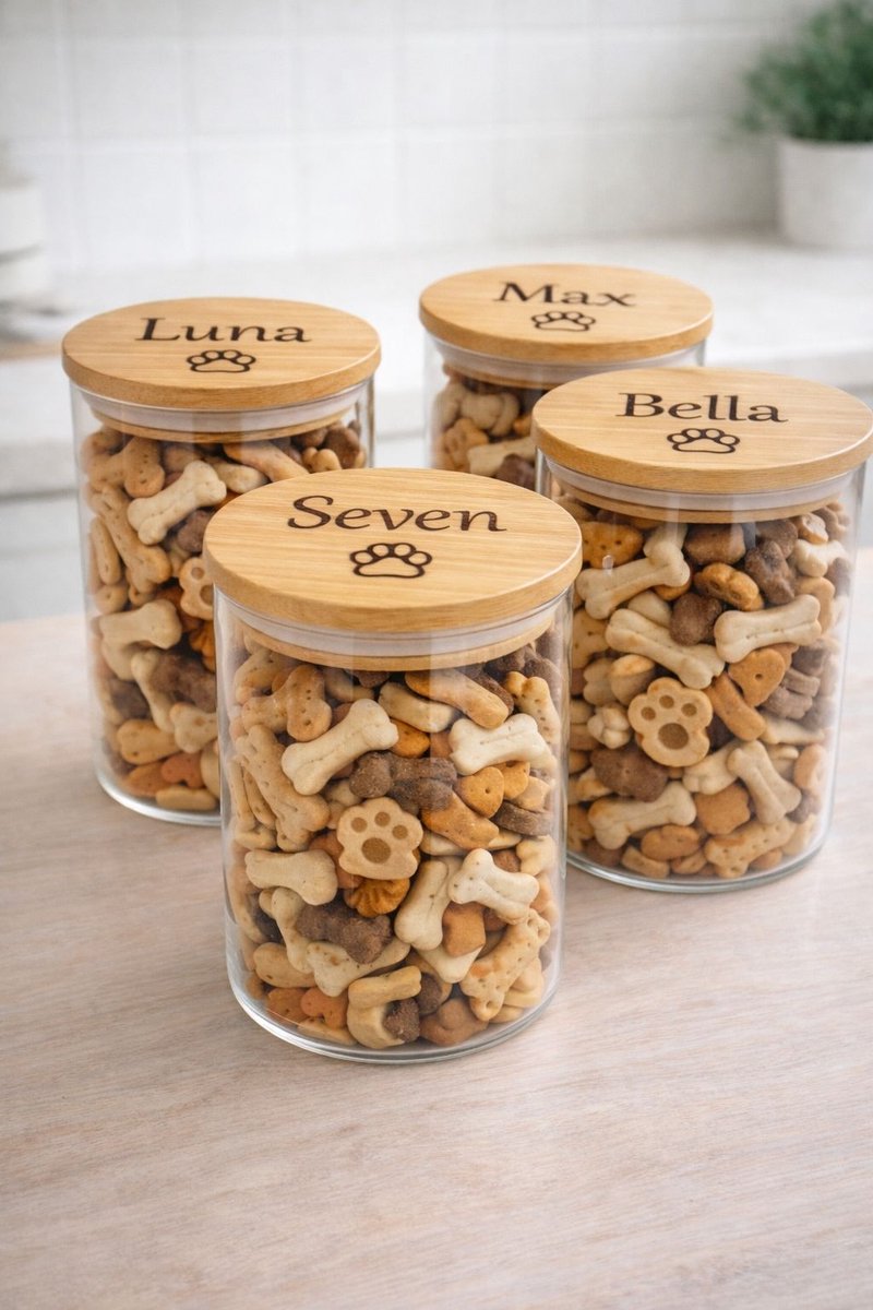 Beloningspot met naam | Koekjespot Hond met naam | Gepersonaliseerde voorraad pot Hond | Snackpot met naam graveren Hond | Hondensnackpot met naam | Petshop Seven