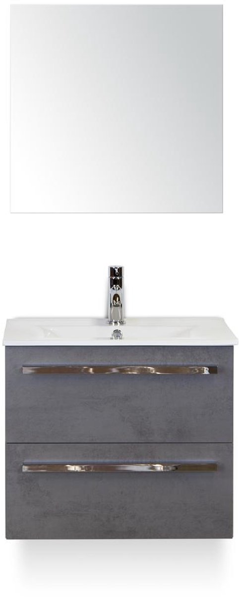 Seville Badmeubelset 60 cm - Beton Antraciet - Keramische Wastafel Wit Enjoy - met Spiegel