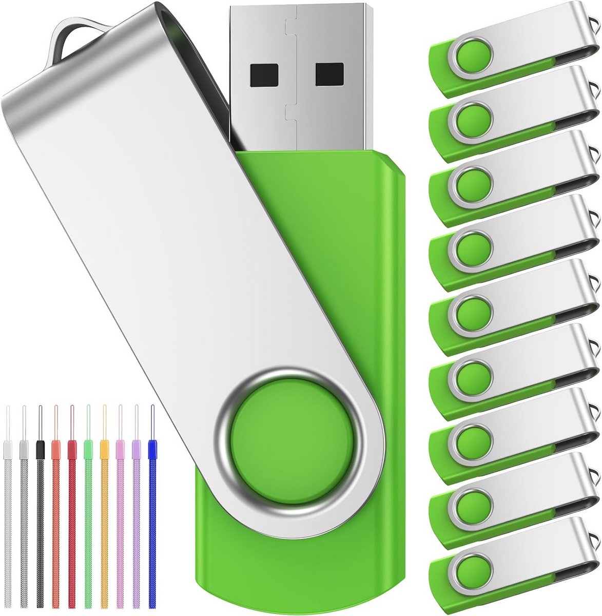 10 stuks USB Sticks 16GB - USB 2.0 Geheugensticks Multipack Draaibaar Groen