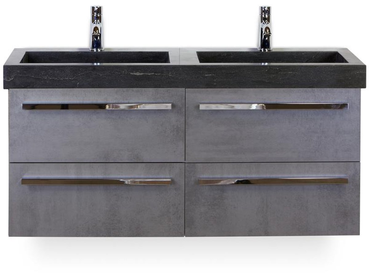 Seville Badmeubelset 120 cm - 4 laden Beton Antraciet - Wastafel Hardsteen Wit Lucca