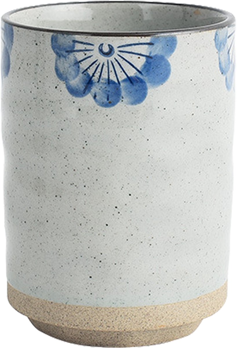 COZELLA® MIZU Aoi Hana Keramische Mok – Theemok & Koffiemok Zonder Oor – Ø8 cm