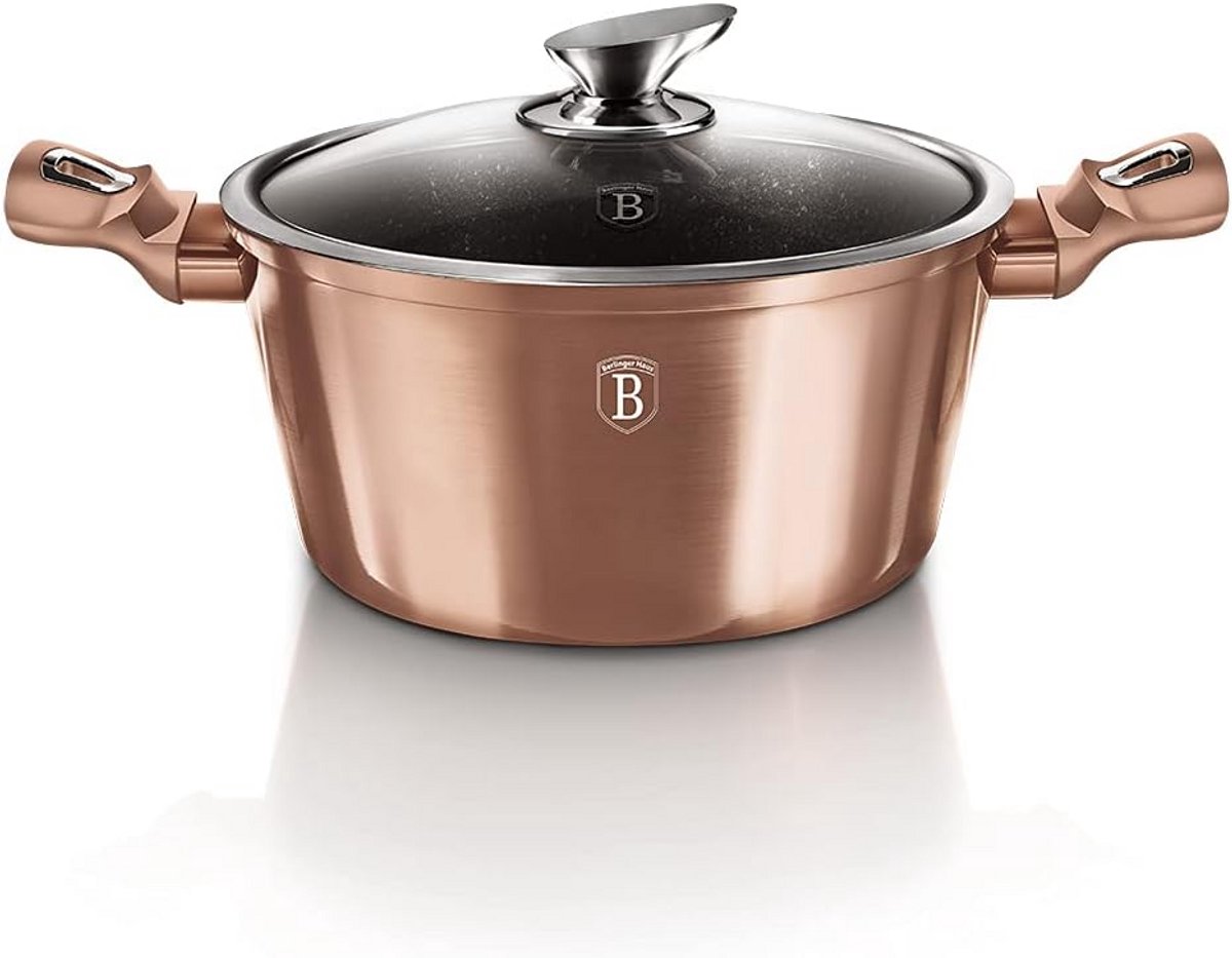Grote Steelpan met Deksel 28 cm - Non-Stick Marmercoating en Turbo Inductie Bodem