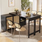 HAUSS SPOLE Dressoir - 360 Graden Draaibaar En Uitbreidbaar Bartafel Met Rotan Deuren En Open Vakken - Lade En Opbergruimte - MDF - 107x40x71,4 Cm - Zwart