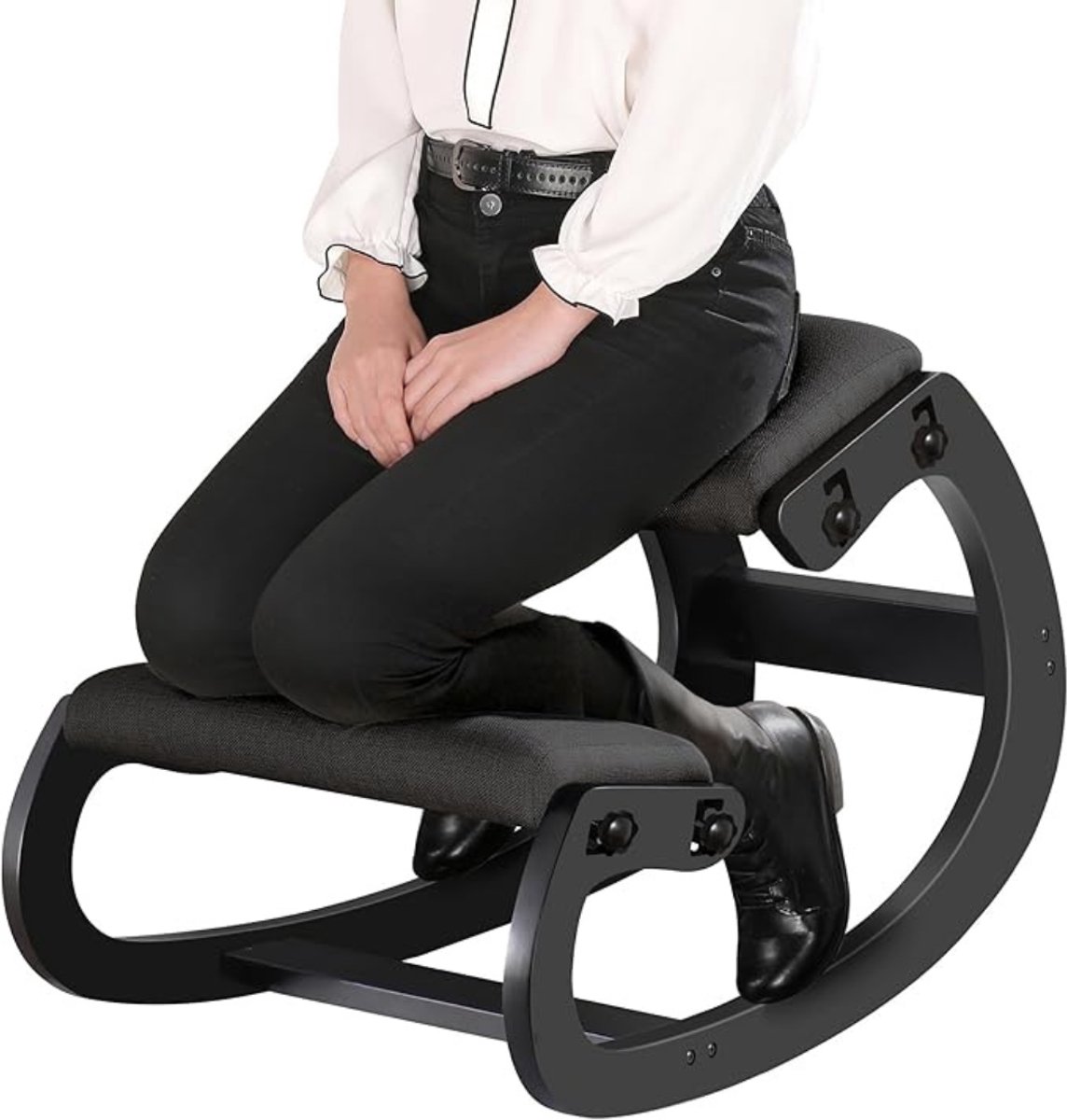 Quvo® Kniestoel Ergonomisch - Balansstoel - Rug Corrector -Postuur Corrector - Werkstoel – Kniestoel Met Rugleuning – Bureaustoel – Verlicht Nekpijn En Rugpijn - Meditatie - Zwart - 84cm x 54cm x 53cm