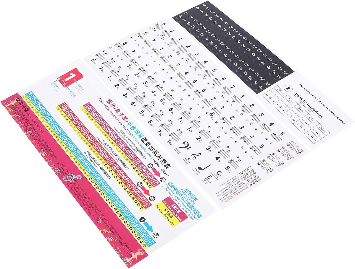 Transparante Noten Stickers voor 37 t/m 88 Toetsen Piano en Keyboard