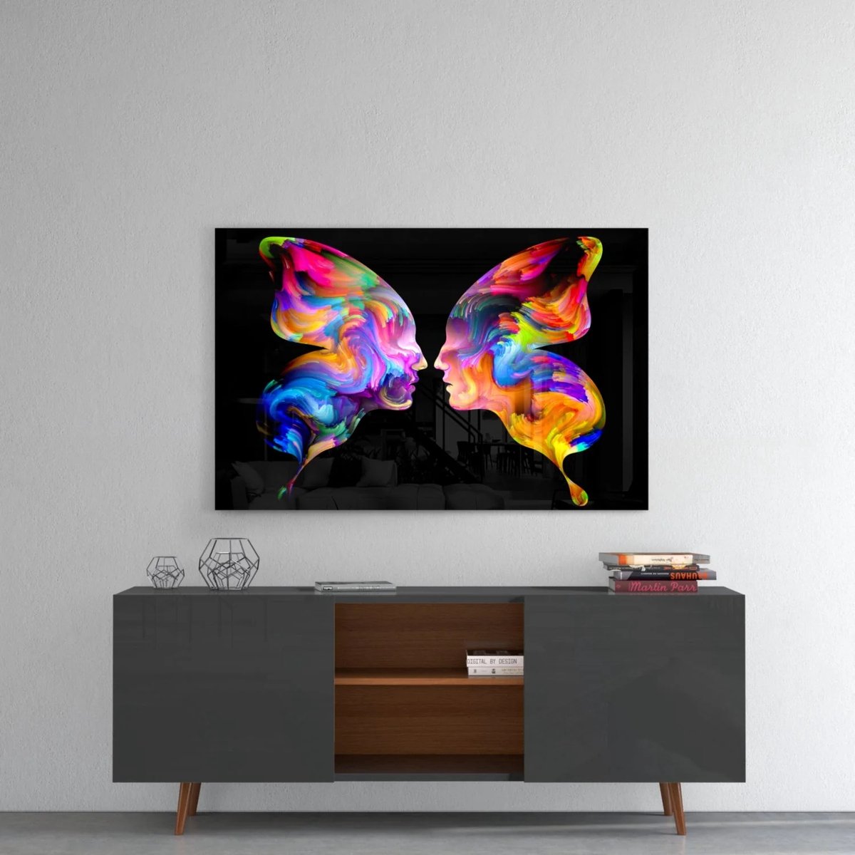 Glasschilderij – Abstracte Gezichten in Kleur – Moderne Kunst – Artistieke Wanddecoratie - 110x70 cm