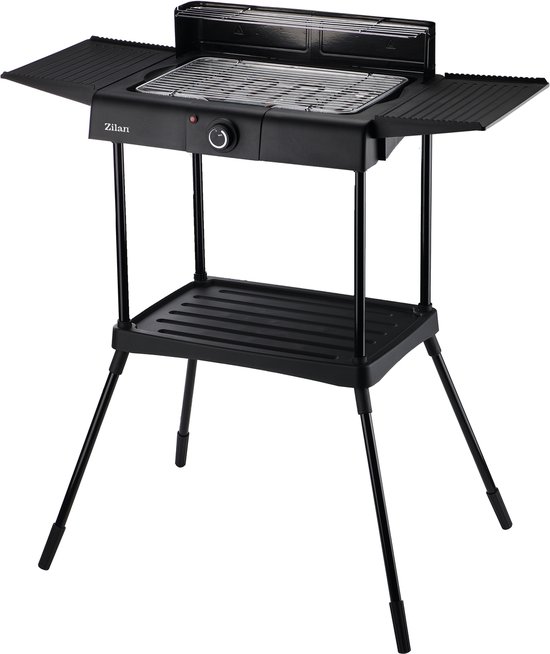 Zilan Staande Elektrische Barbecue - 2400W BBQ met Waterbak, Windscherm & 2 Zijtafels - In Hoogte Verstelbaar Grillrooster van Merkloos — afbeelding 4