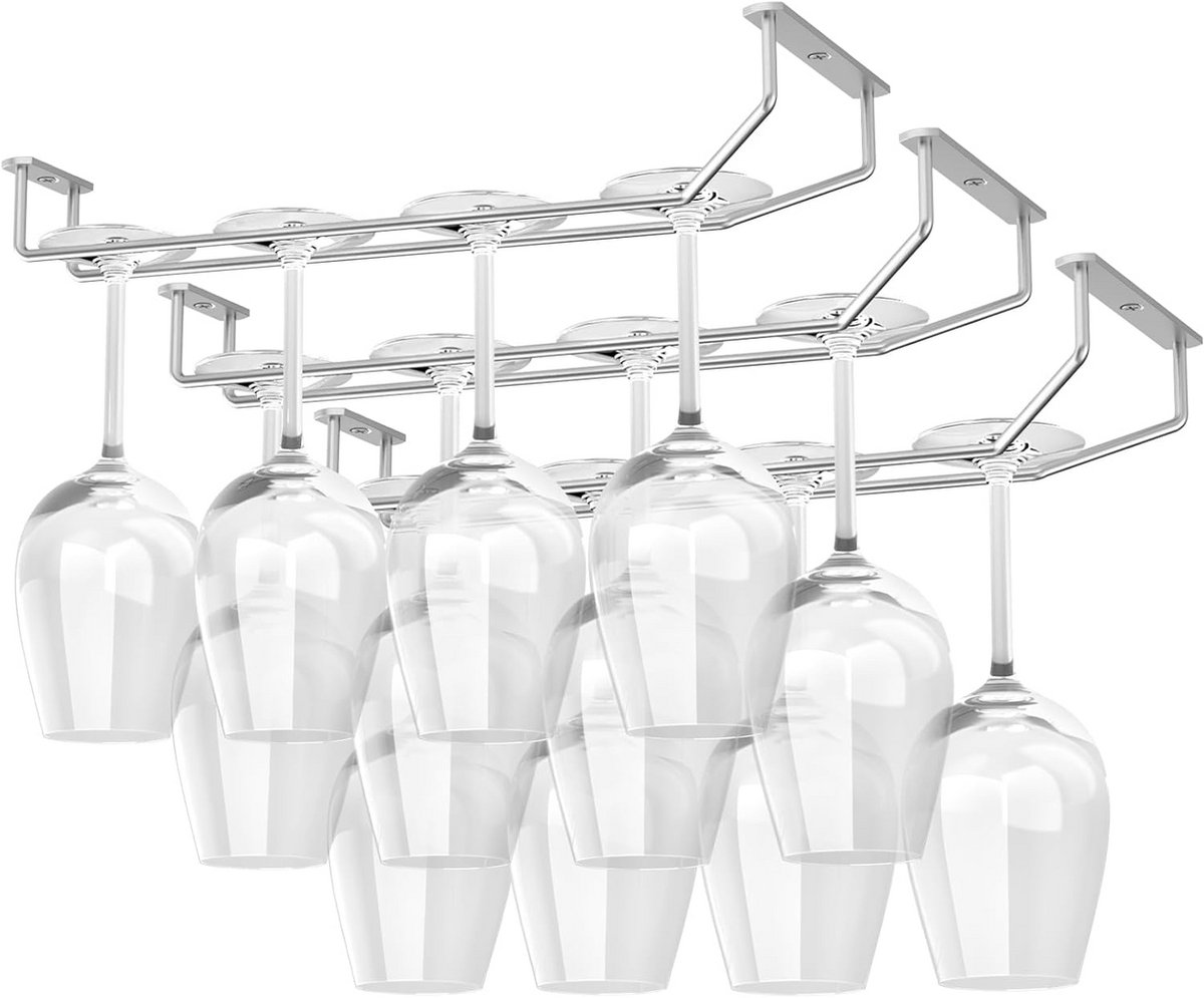 Set van 3 Wijnglazen Rek Onder Kast - Metalen Glasrek voor Keuken & Bar (35 cm)