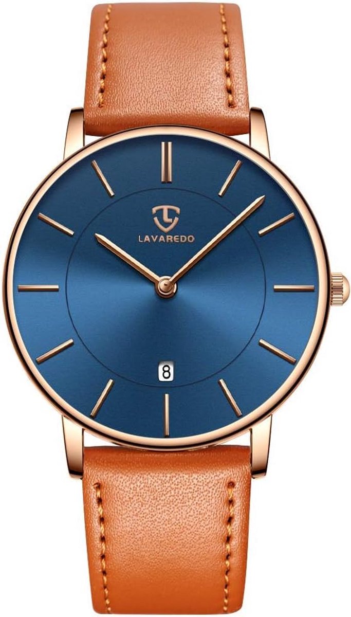 Herenhorloge met Datumweergave, Metalen Wijzerplaat en Zachte Leren Band