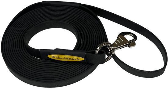 Biothane Leiband Standaard 3m 16mm Zwart met handvat gestikt/genaaid