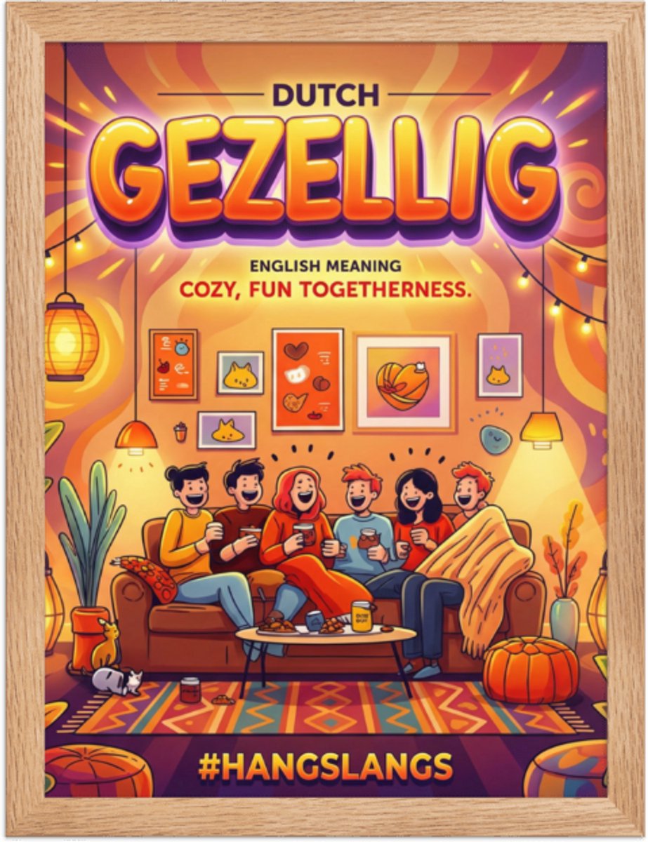 Funny Dutch Poster “Gezellig” – Quirky Wall Art Print – Home & Living Room Décor – 30×40 cm / A3 - Colored Poster