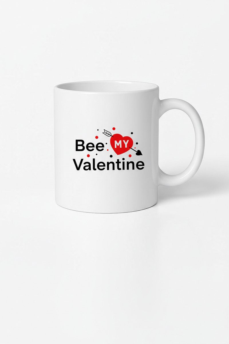 Valentijn Mok "Bee MY Valentine" met Hart Design - Uniek Cadeau