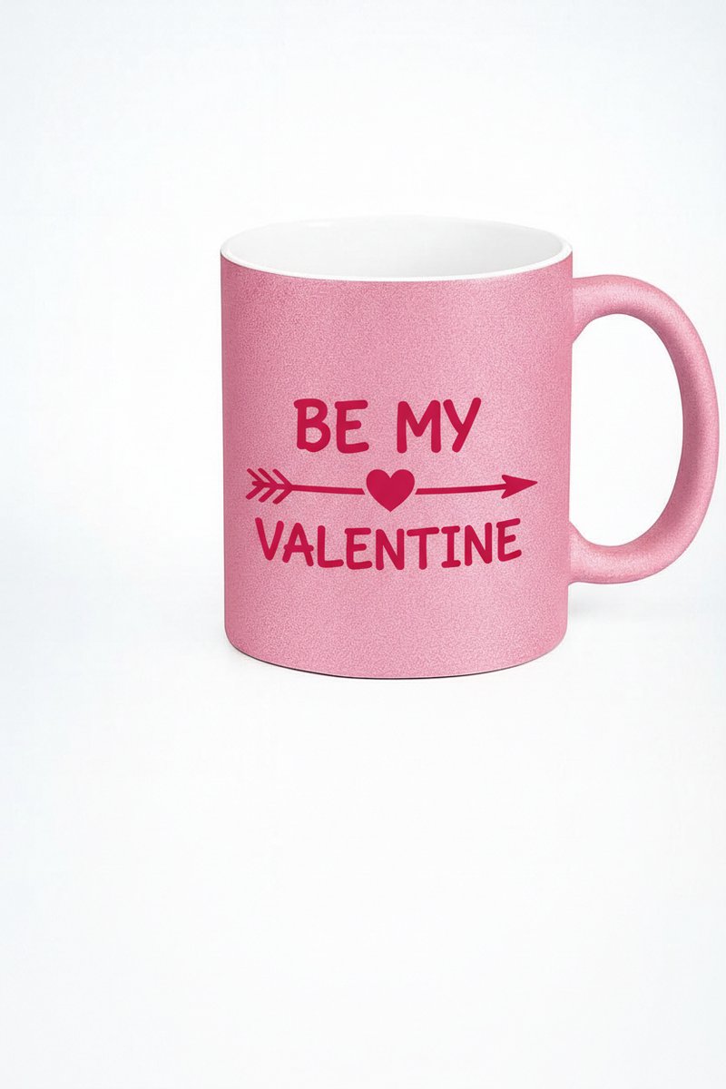 Roze 'Be My Valentine' Glitter Mok - Romantisch Valentijn Cadeau voor Liefde & Koffie