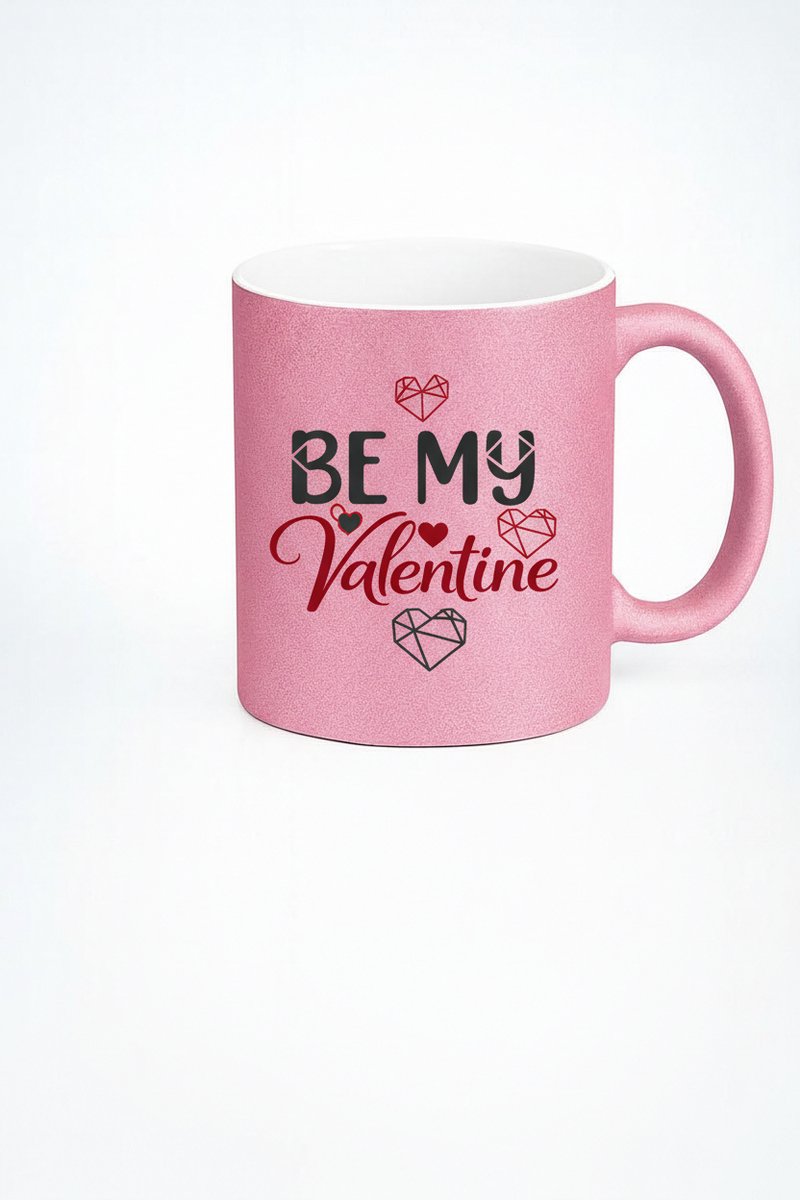 Roze Glitter Valentijn Mok 'Be My Valentine' - Romantisch Cadeau