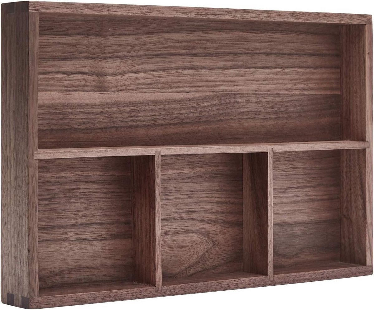 Houten Bureau Organizer Tray voor Laden en Bureauopslag in Walnoothout