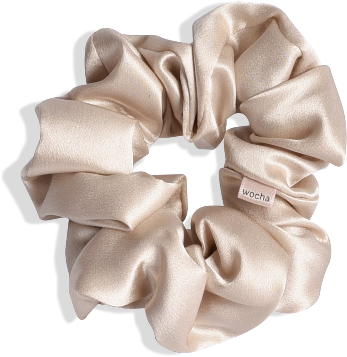 Wocha Zijden Scrunchie – Haarelastiek (zonder metaal) van 100% Moerbei Zijde van de Hoogste 6A Kwaliteit – 22 Momme – Champagne