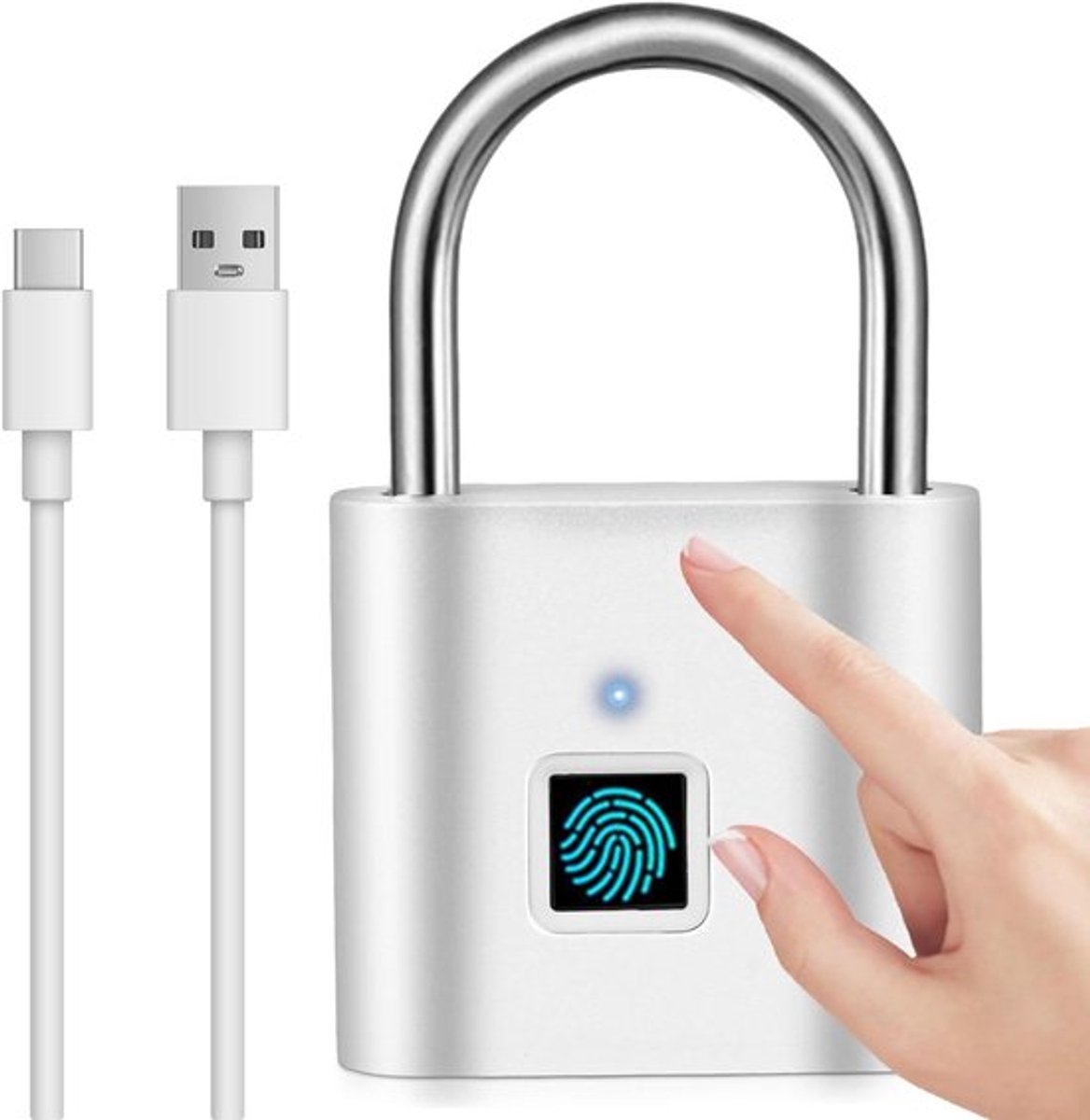 Waterdicht Vingerafdrukslot met USB Oplading - Kantoor Gym Bagage Kluis - Zilver