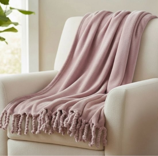Unique Living - Fleece Plaid Met Franjes - 130x160 - Old Pink