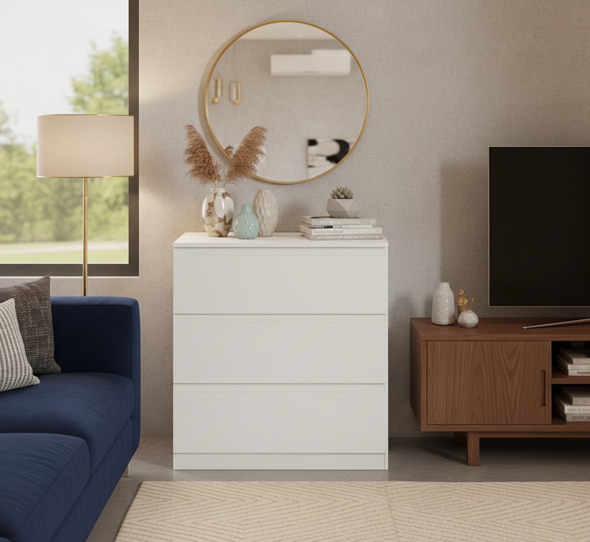 Modern Line 3-Laden Commodekast Wit 70 cm – Minimalistische Ladekast & Dressoir – Opbergkast voor Slaapkamer, Woonkamer, Hal of Kantoor – 70 x 40 x 75 cm - House&Garden