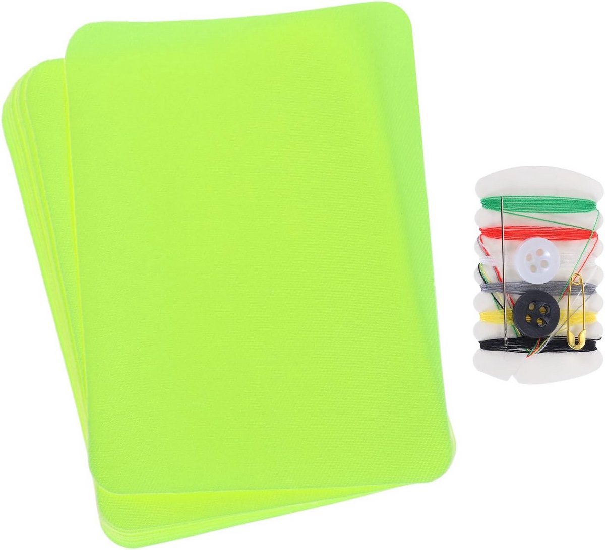 8x Strijkbare Reparatiepleisters Set met Naaiset - Fluorescerend Groen Textiel Patches voor Kleding en Jeans
