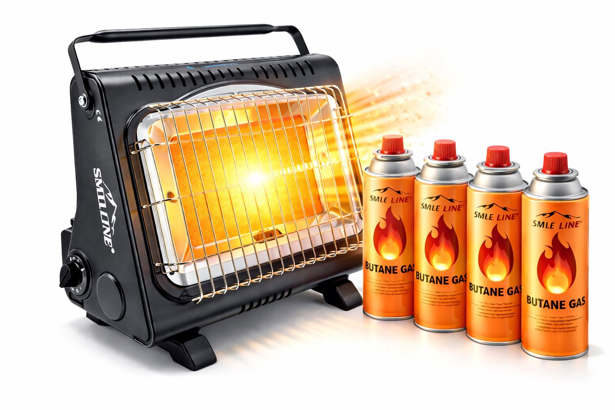 SMH LINE® Gaskachel - 2in1 - Incl. 4 Gasflessen - Heater - XL - 1,7 kW - Terrasverwarmer - Camping gaskachel