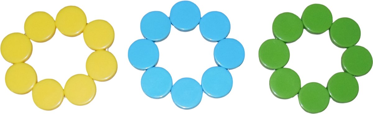 Armband geel-blauw-groen rondjes set van 3 stuks.