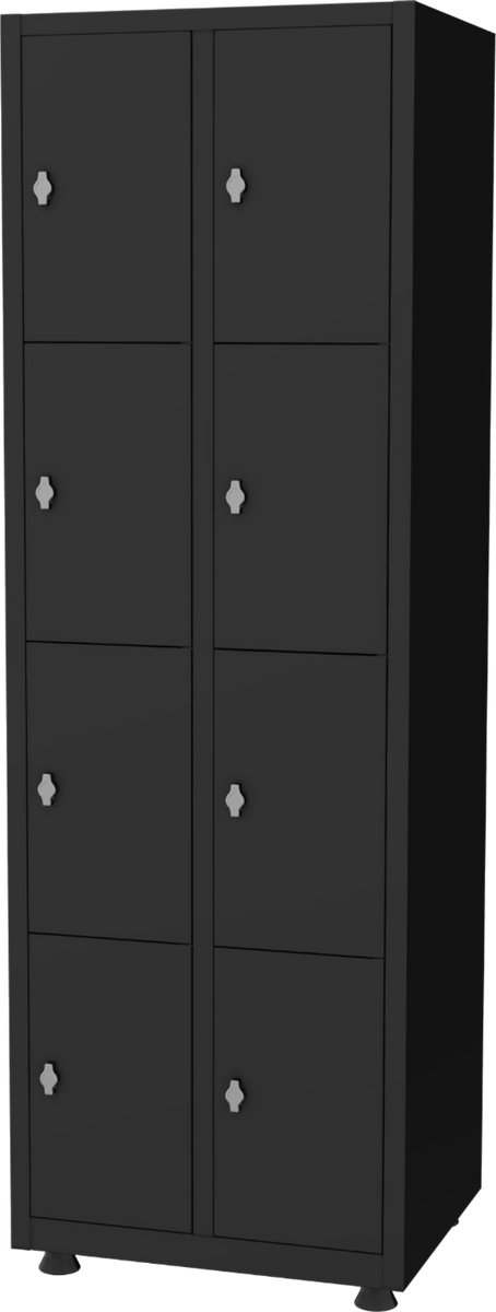 Lockerkast metaal - 8 lockers - 180x60x50 cm - Zwart