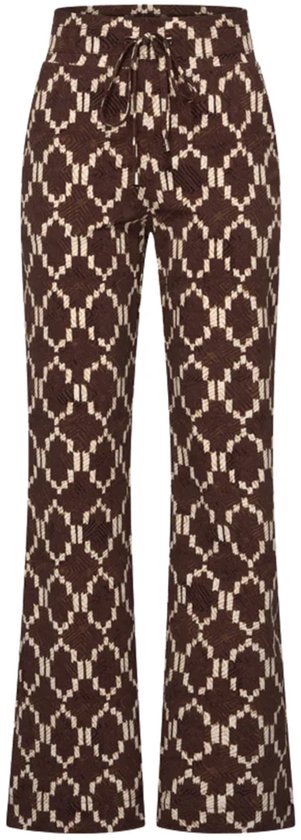 Bruine broek met een grafische off-white ikat print en trekkoord aan de taille.
