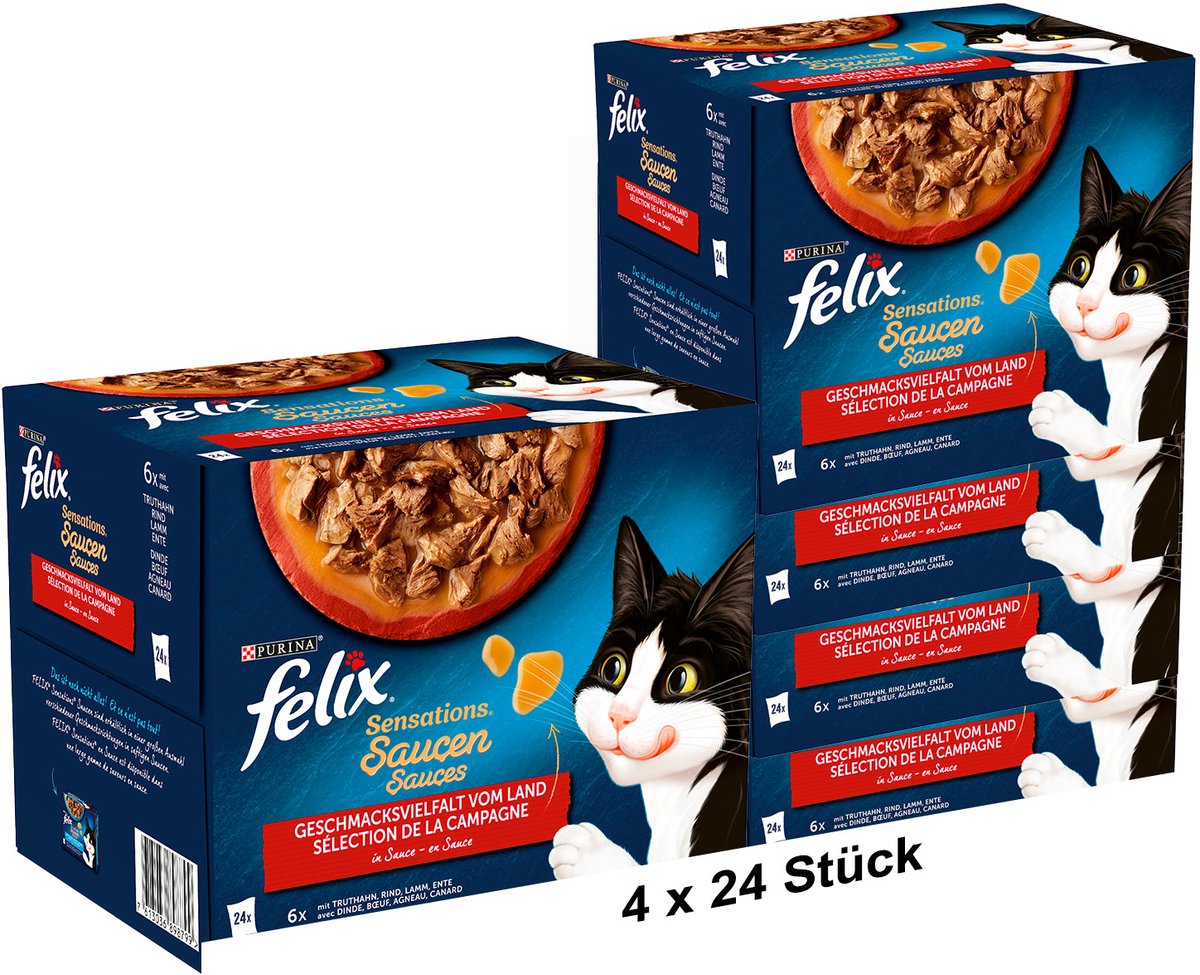 Felix FELIX Sensations Sauzen Kattenvoer nat, assortiment (4 x 24 x 85g)