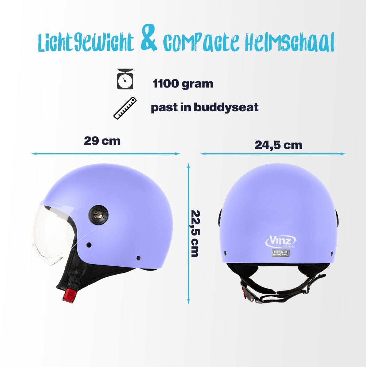 VINZ Duoro Jethelm - Paars - Scooterhelm Dames - Motorhelm Vrouw - ECE 22.06 - M – foto 5