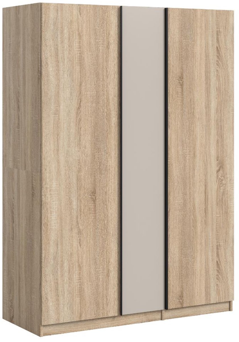 Kledingkast Oakland - 130x183x53 Cm - 3 Deuren - Met Legplanken - Sonoma Eik