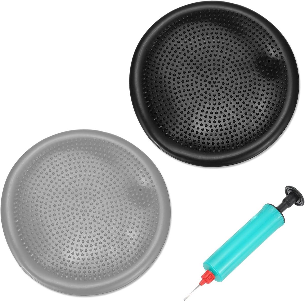 Wiebelkussen - Balanskussen - Balkussen - Komfortabel Zitten - Volwassenen en kinderen - Balansbord - Balance Board - Balanstrainer - Balansbal - Fitnessbal - Grijs en Zwart - 33,5 cm - 2 Stuks met Handpomp - van Imperatoris