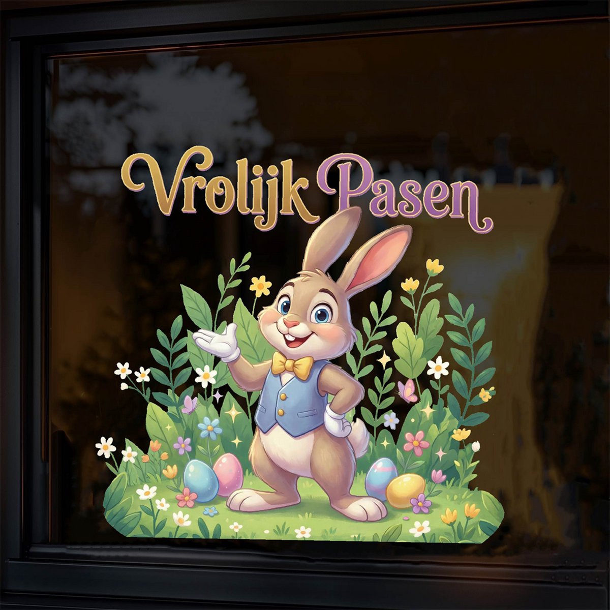 Raamstickers Pasen Herbruikbaar – Vrolijk Pasen - raamsticker van 70cm breed