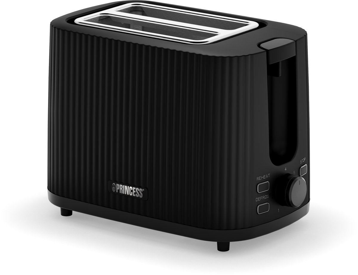 Princess Retro Broodrooster - Wave 142358 - Zwart - Compact - 7 Instelbare standen - Uitneembare Kruimellade - 930 Watt thumbnail 2