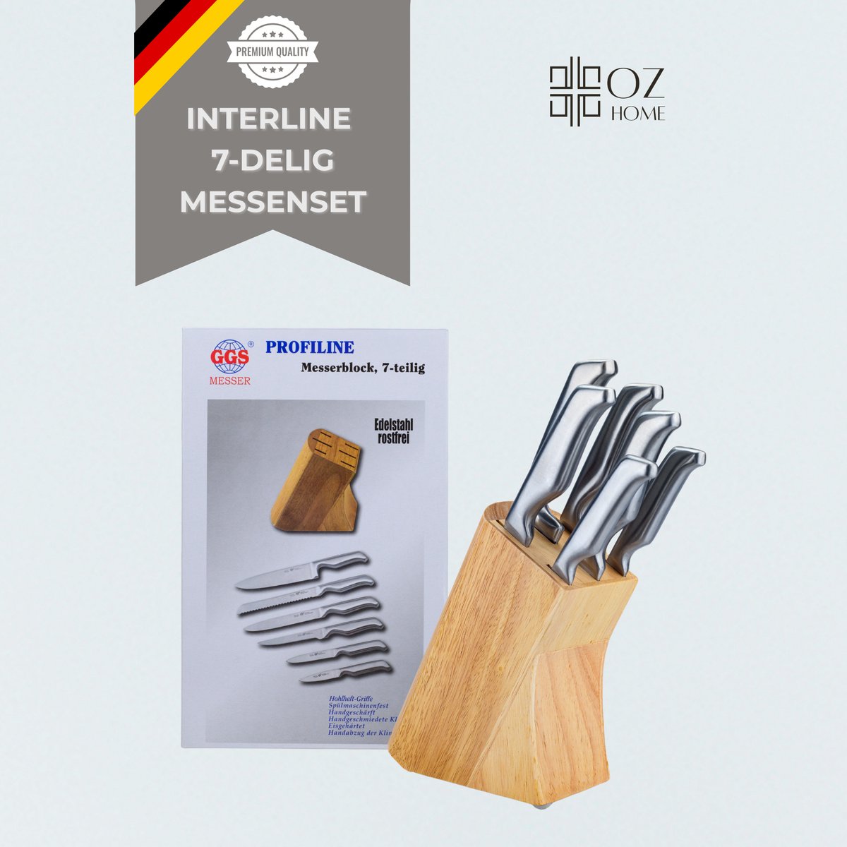 OZ Home GGS Collection ProfiLine Messenset RVS – 7-delig – Messenblok – Naadloos Design