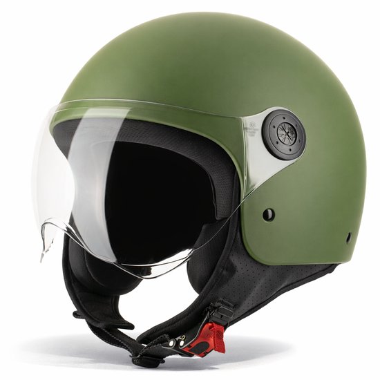 VINZ Duoro Jethelm met Vizier - Scooterhelm & Motorhelm & Brommerhelm - Lichtgewicht - Army Green - L