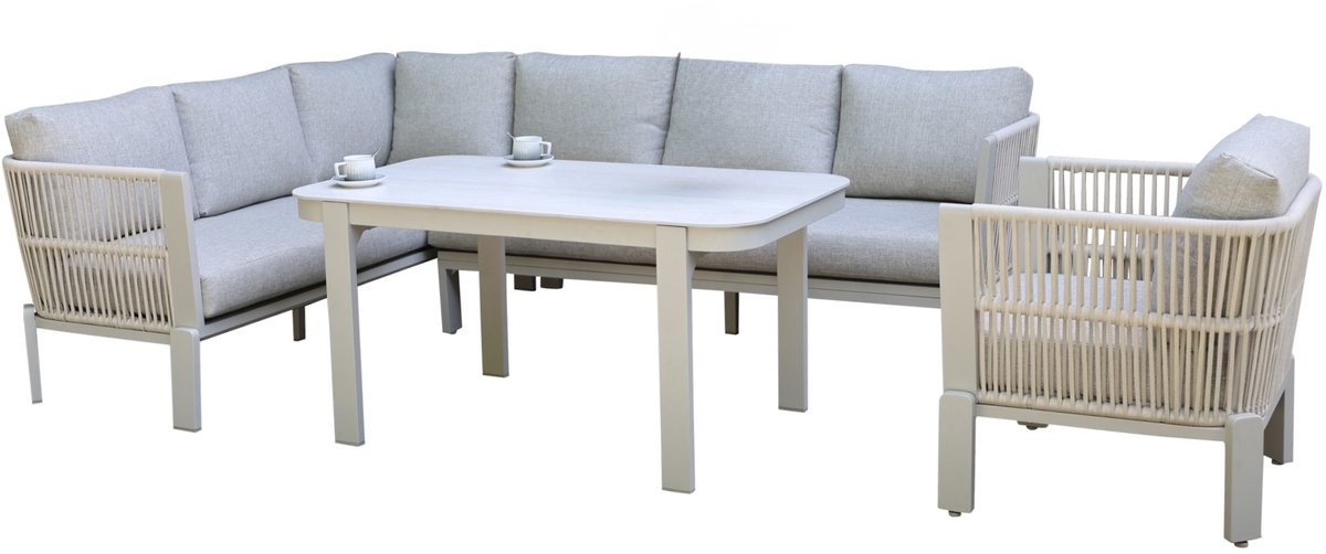 Veneto dining hoek loungeset 4 delig aluminium latte zand rope