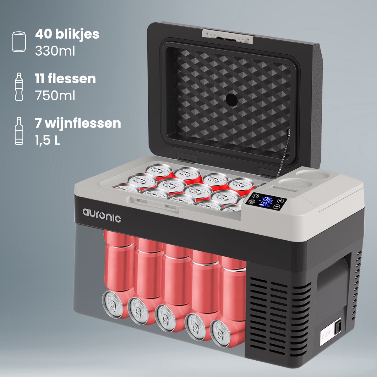 Auronic Elektrische Koelbox - Frigobox - Compressor - 12V 230 Volt - Camping Koelkast - Auto - 25L - Zwart/Grijs – foto 7