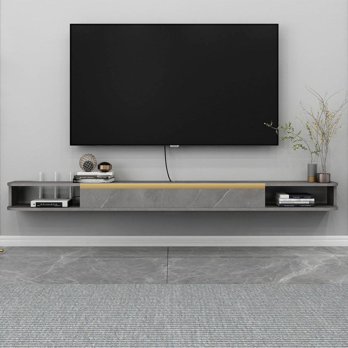Tv-meubel 260 cm Zwevend Wandgemonteerd met Deur en Lade – Moderne Massief Houten TV Kast met Opbergruimte – Natuurlijk – Afmetingen op aanvraag – Pauwhome