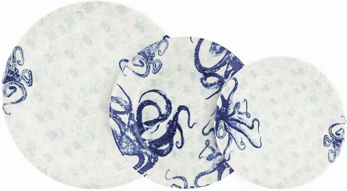 18-delig Servies Zeemotief Blauw Keramisch