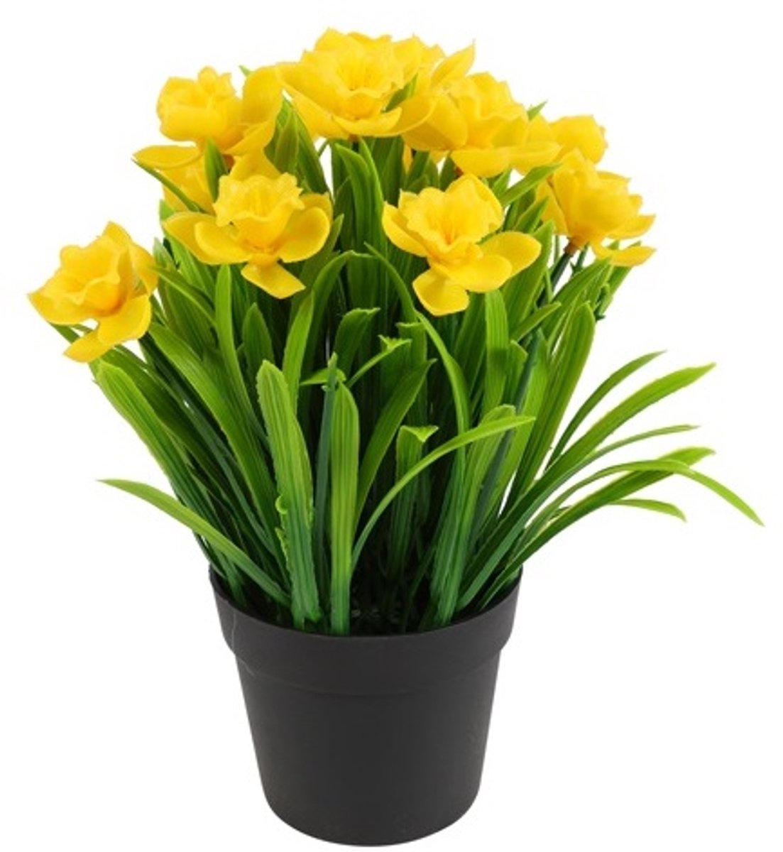 Countryfield Narcissen in pot-vrolijk voorjaar-kunstplanten Zwarte pot met groen/gele narcissen