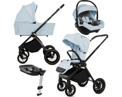 BabyLux® Kinderwagen 3in1 Set ROSSO, Blauw, Opvouwbare Lichtgewicht Kinderwagenset Incl. Reiswieg, Buggy, I-Size Baby-Autostoeltje, Luiertas En Meer Accessoires, 4 Ligstanden, 0-22kg, Uv-Bescherming 50+