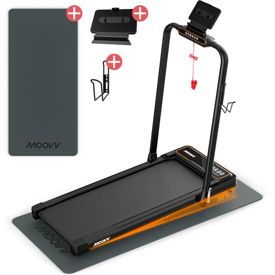 Moovv SmartStep Pro v3 Incline Loopband Inklapbaar - Walking Pad met 10% Hellingfunctie – Opvouwbare Wandelband - Treadmill 1-12 km/u – Incl. Accessoires