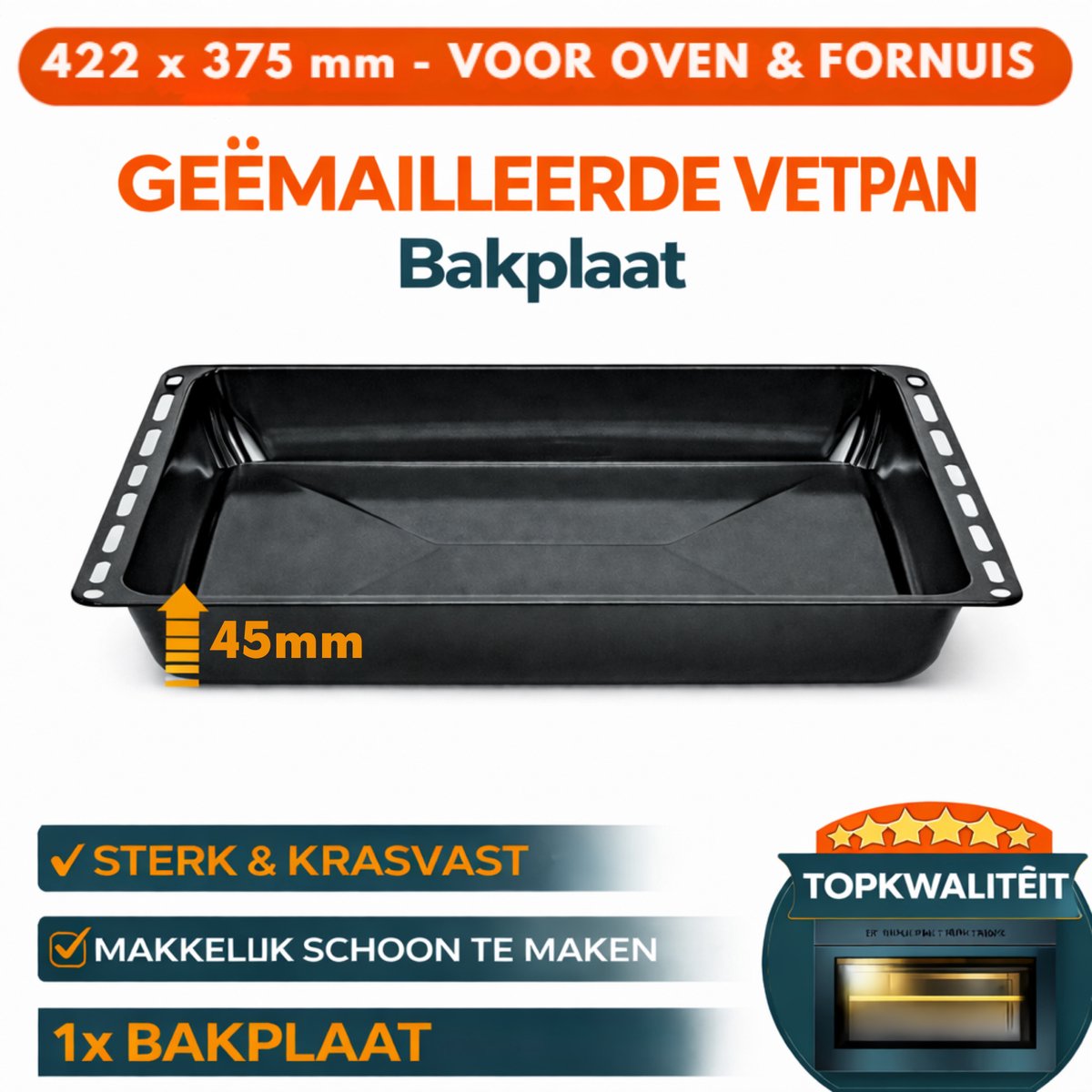 ICQN Diepe Ovenbakplaat - 422x370x45 mm - Geëmailleerd