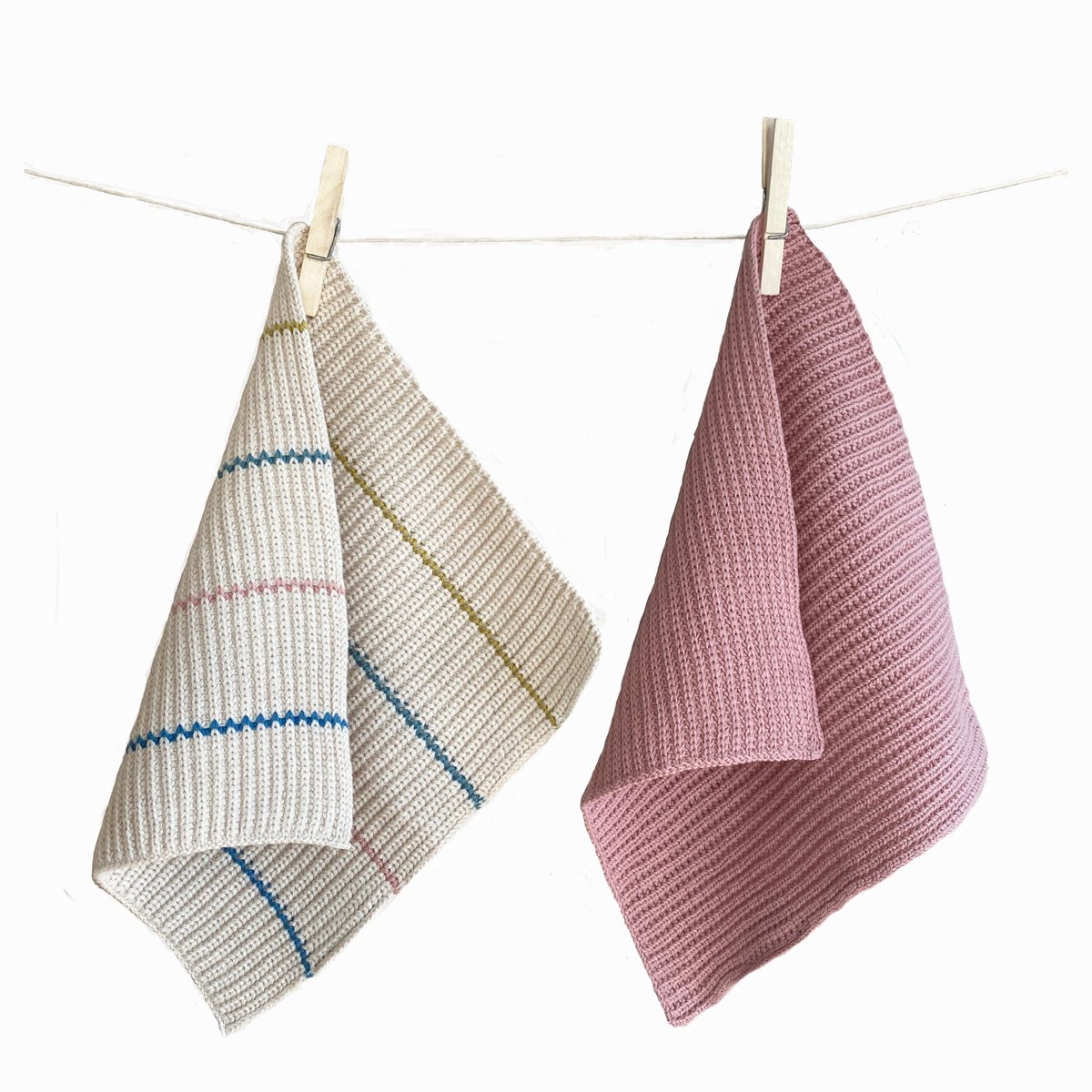 Funky Doris - vaatdoekjes - roze en gestreept - 2 stuks- gebreide stof - 100% eco tex katoen
