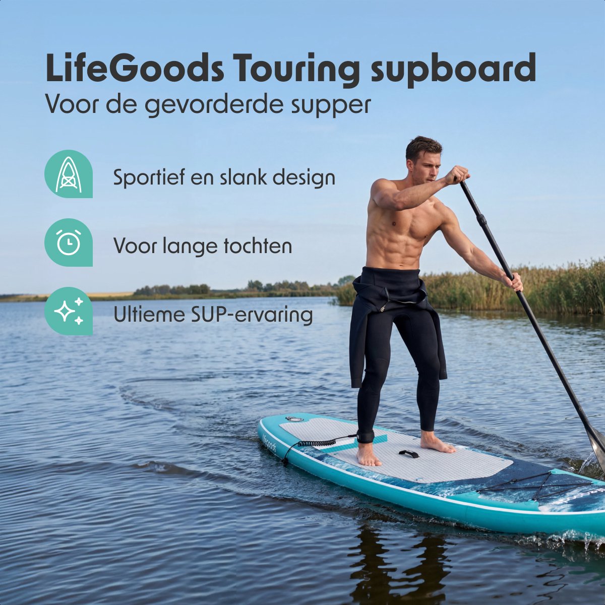 LifeGoods SUP Board Touring - 180 KG Draagkracht - 365 x 76 cm - Opblaasbaar - Compleet Sup pakket - Donkerblauw – foto 2