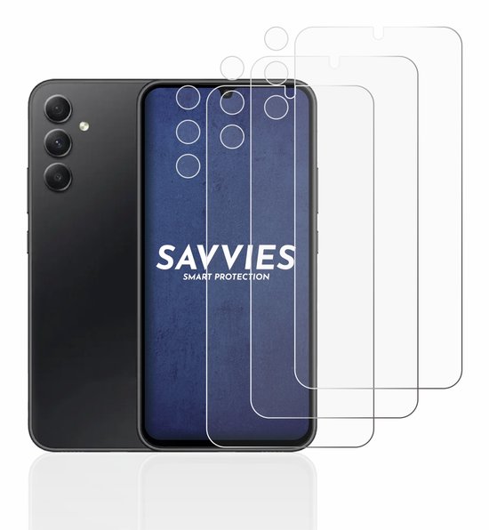 Savvies - Protecteur d'écran pour Samsung Galaxy A34 5G (Avant+Caméra) - Film de Protection Transparent (6 Pièces)