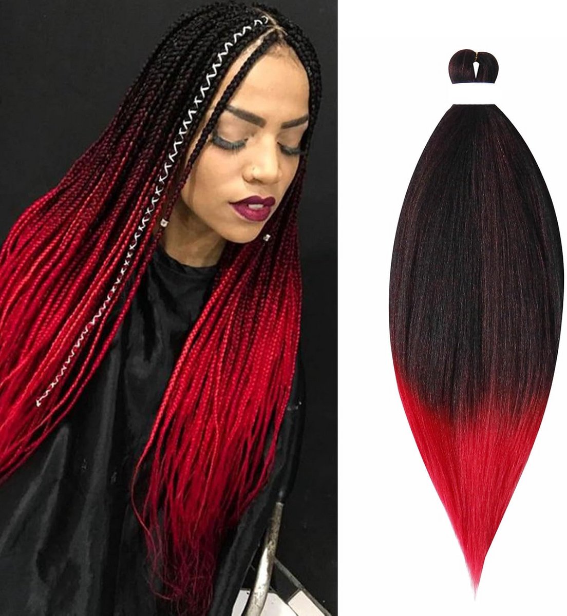 Pre Stretched Vlecht Extensions Haar 26 Inch Zwart Rood Synthetisch Yaki Textuur
