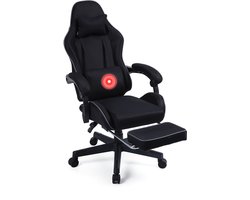VDD Gaming - Gamestoel met massagefunctie en voetsteun - Gaming chair in de kleur Zwart - Game stoel met nekkussen & verstelbaar rugkussen - Ergonomische bureaustoel met padded armsteunen - Max draagvermogen 150 kg - Verstelbare ruggensteun