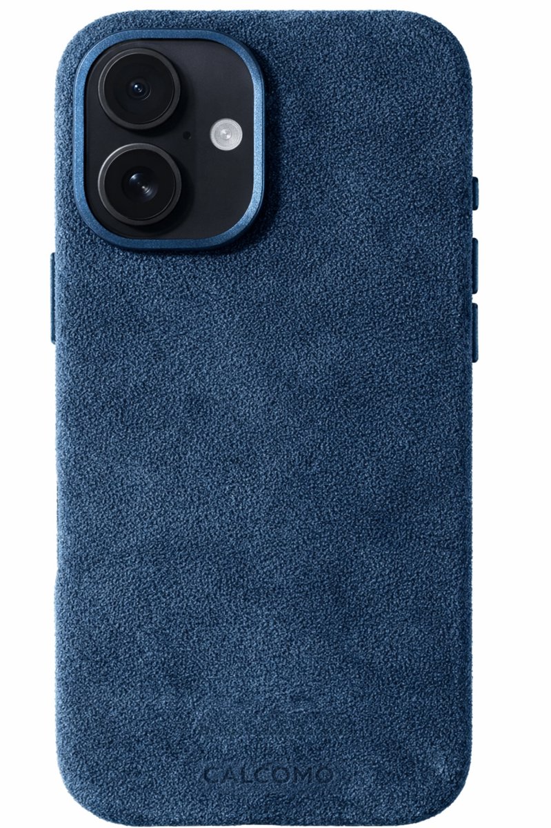 Calcomo® - Alcantara Telefoonhoesje iPhone 16 – 100% Italiaans Alcantara® – Premium Schokbestendig – Geschikt voor MagSafe – Midnight Blue
